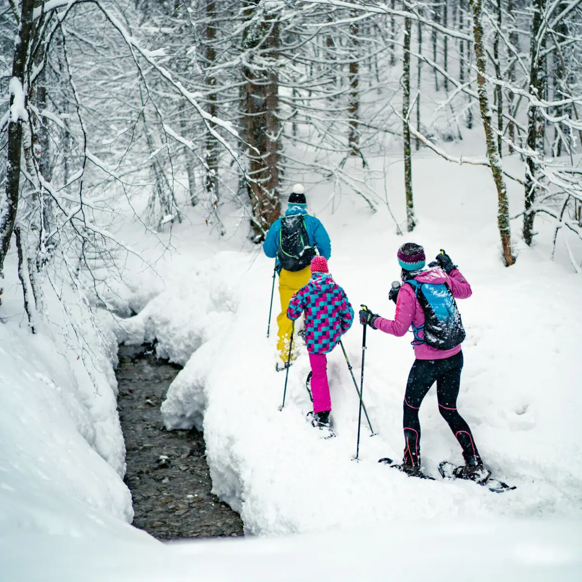 Winterwandeling Een groep mensen op ski's in de sneeuw.