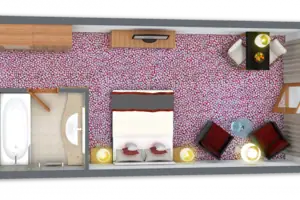 Plattegrond Plattegrond van een hotelkamer