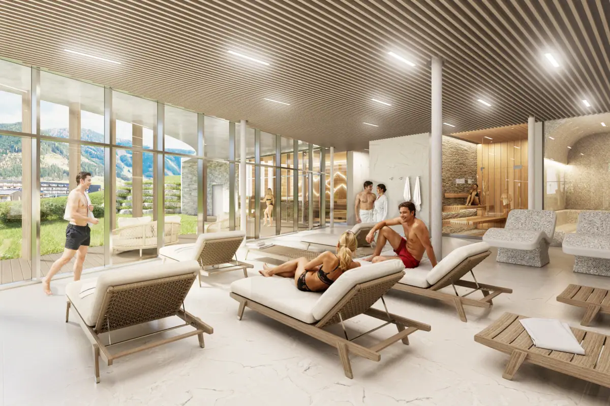 Een groep mensen in een kuuroord.