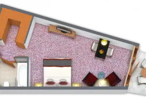 Plattegrond Plattegrond van een kamer met raam en gebouwstructuur.