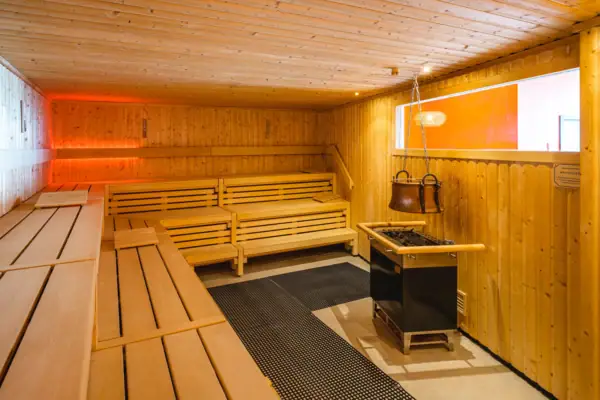 Sauna met banken en kachel